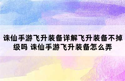 诛仙手游飞升装备详解飞升装备不掉级吗 诛仙手游飞升装备怎么弄